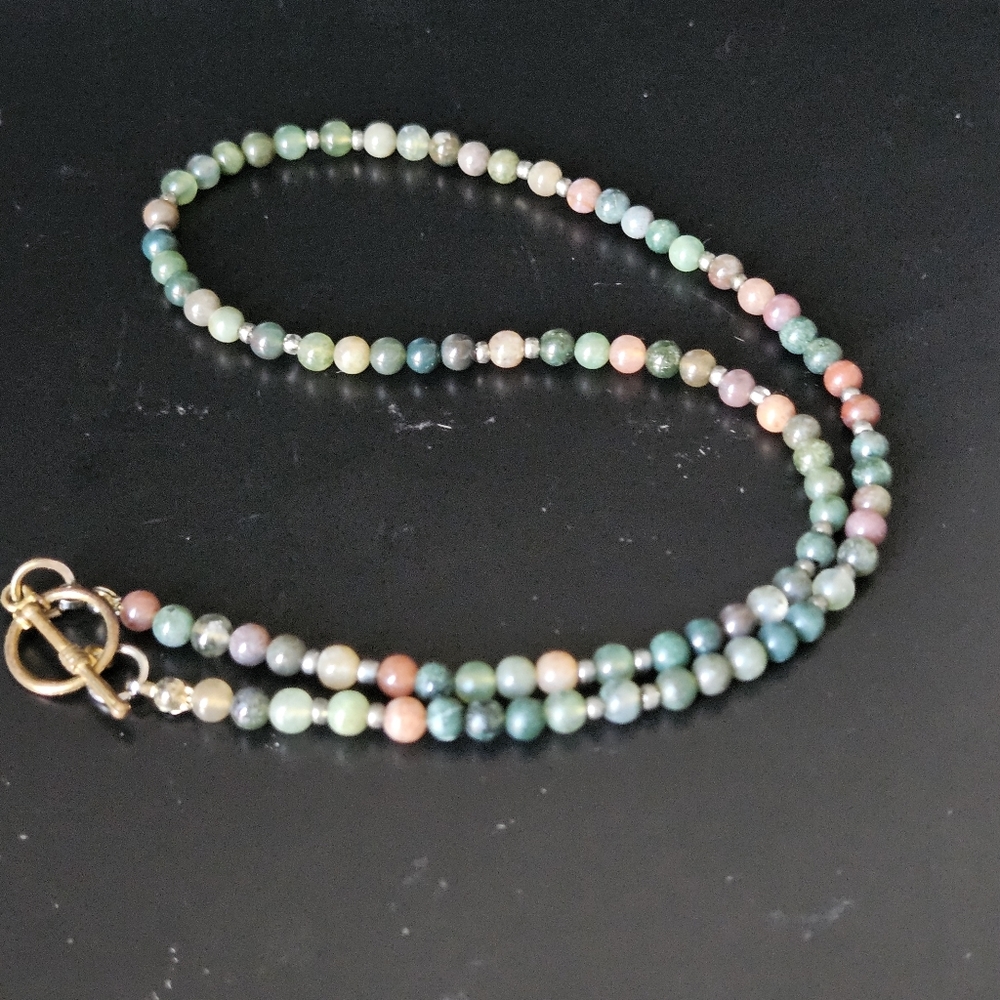 Natural Stones Multicolor Beads 18 " Ring And Togle Clasp Necklace